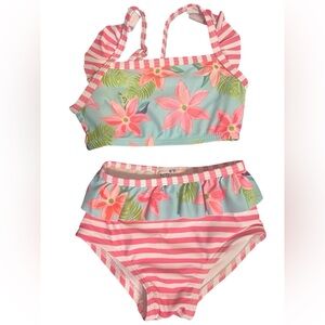 100% NWOT Pete + Lucy Floral & Stripe Ruffle Bikini Set 0-6M